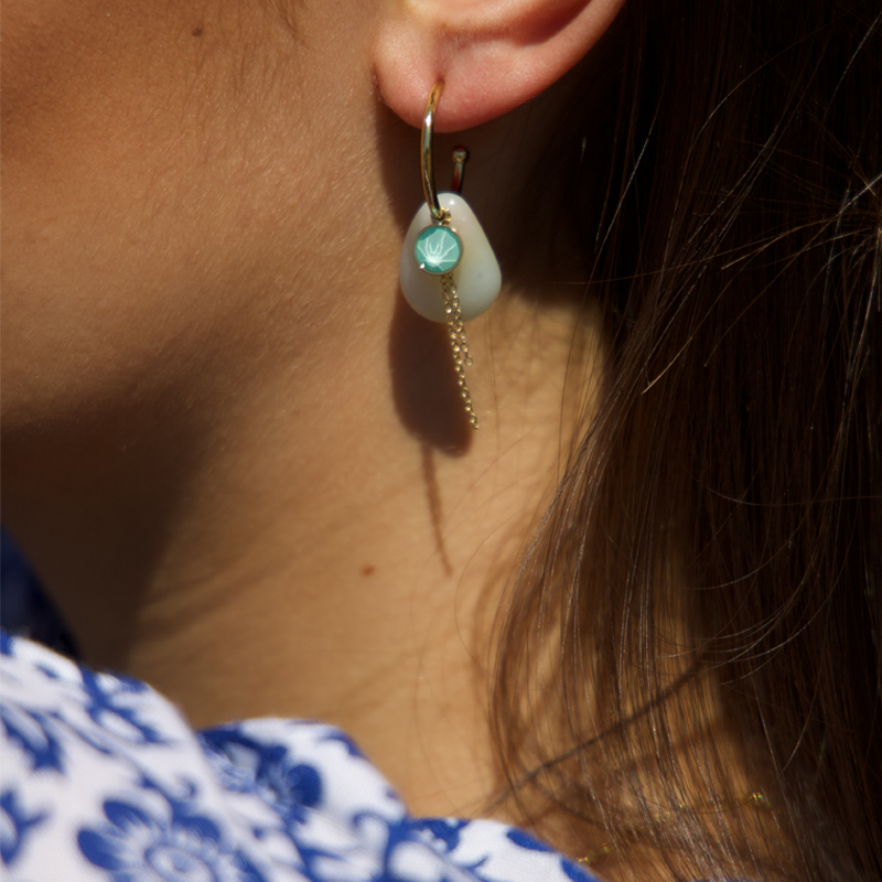 Boucles d'oreilles amandine en amazonite et cristal de Swarovski© Royal Green